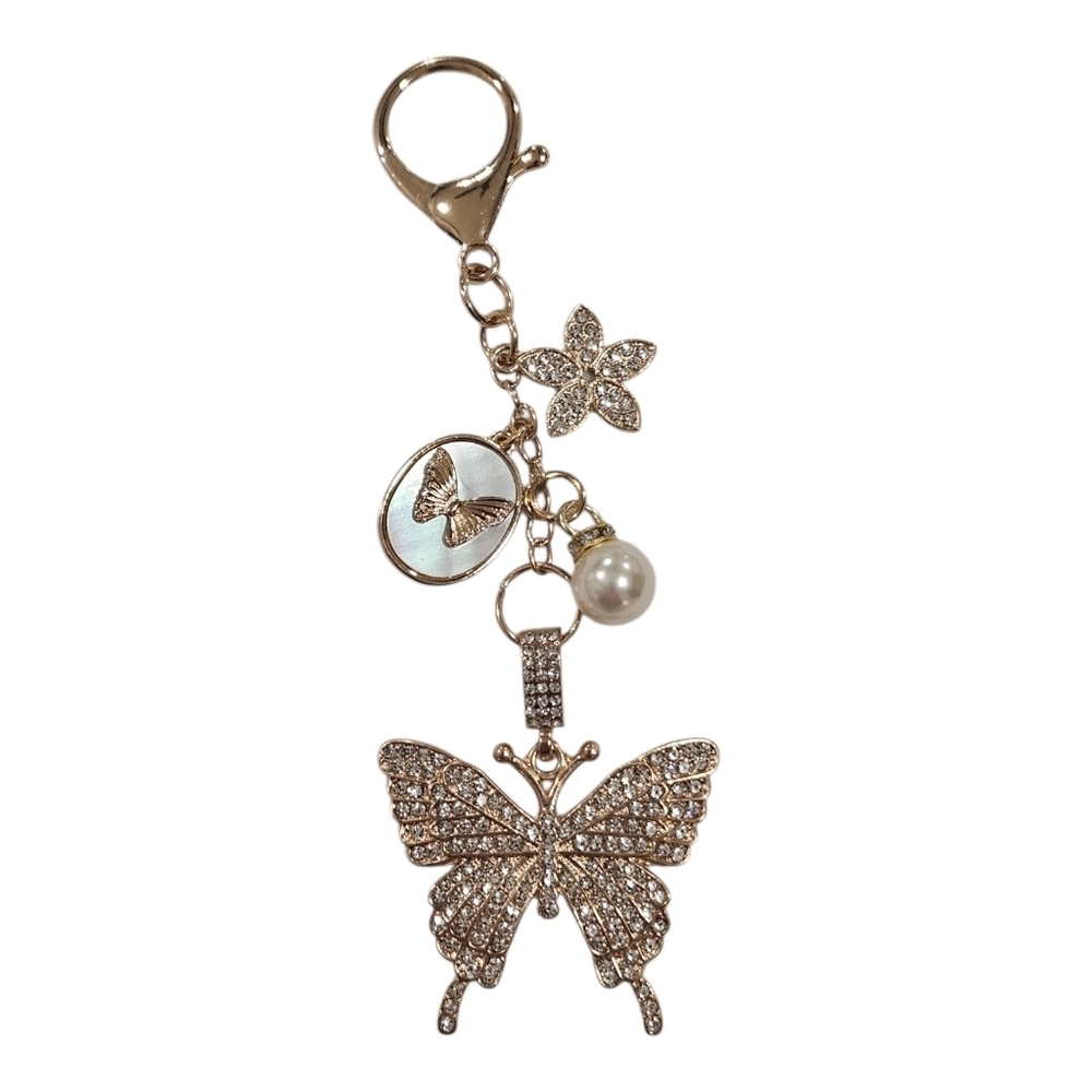 NEW Handmade Gold-Tone Crystal Butterfly Bag Charm Keychain